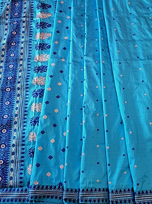 Turquoise Blue Assam Paat Silk Saree Turquoise Blue Assam Paat Silk Saree