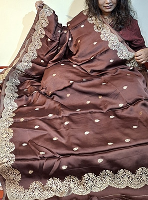Mashru Katan Banarasi Saree – Chocolate Brown with Golden Zari Mashru Katan Banarasi Saree – Chocolate Brown with Golden Zari