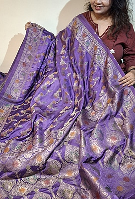Pure Katan Silk Banarasi Saree in Rich Deep Lilac | Machine Loom Woven Pure Katan Silk Banarasi Saree in Rich Deep Lilac | Machine Loom Woven