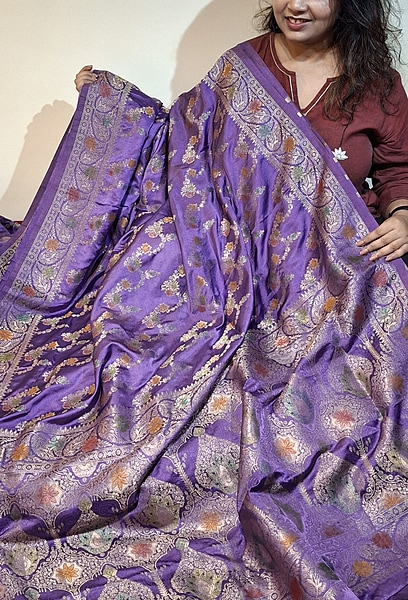 Pure Katan Silk Banarasi Saree in Rich Deep Lilac | Machine Loom Woven Pure Katan Silk Banarasi Saree in Rich Deep Lilac | Machine Loom Woven