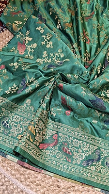 Pure Katan Silk Green Shikargarh Banarasi Saree Pure Katan Silk Green Shikargarh Banarasi Saree