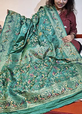 Pure Katan Silk Green Shikargarh Banarasi Saree Pure Katan Silk Green Shikargarh Banarasi Saree