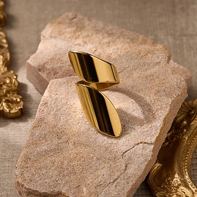 Veyron 18K Gold-Plated Sculptural Double Leaf Open Ring