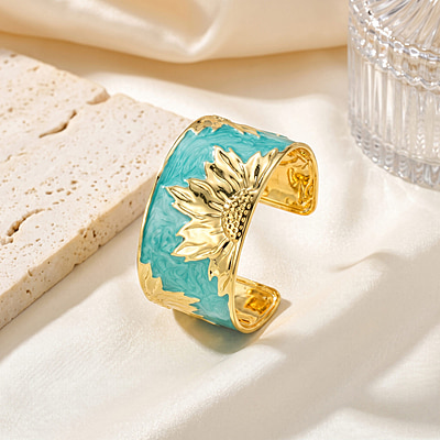 Solmira Turquoise Sunflower Gold-Tone Cuff Bracelet
