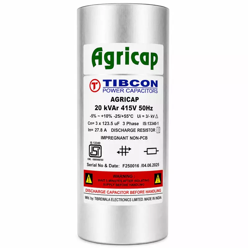 TIBCON 20 KVAR AGRICAP PFC Capacitor | Cylindrical Power Factor Correction (PFC) Capacitor