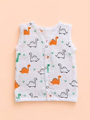 Muslin Cotton Jhabla -0–3M – Without Sleeves - Dino Doodle