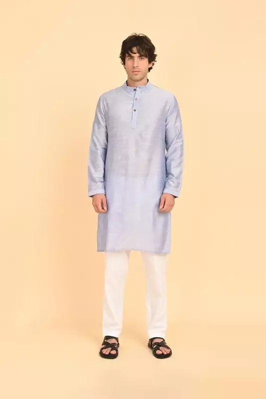 Men Ethnic Embroidered Long Kurta - Blue