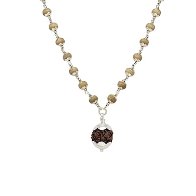 Silver Capped Tulsi Mala with Rudraksham Pendant