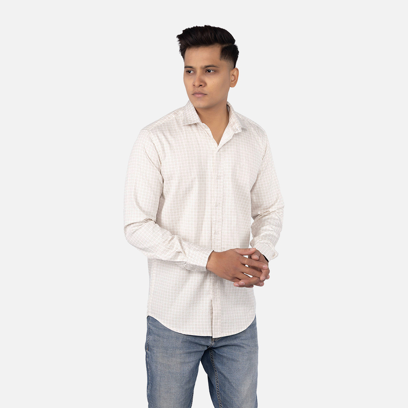 Men Cosmic Latte Geometric  Printed Casual Shirt