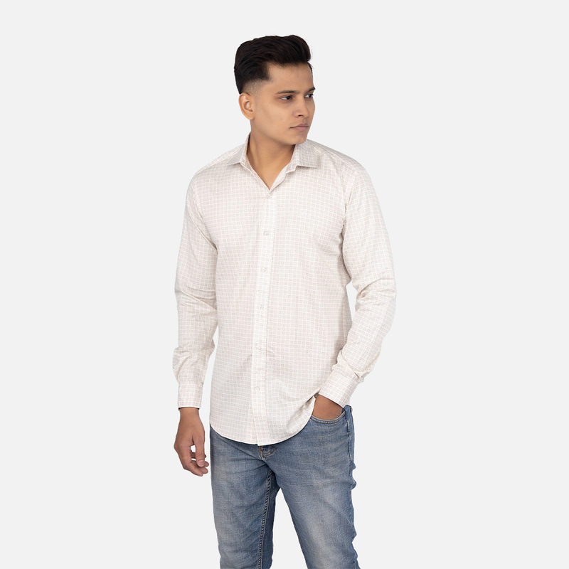 Men Cosmic Latte Geometric  Printed Casual Shirt