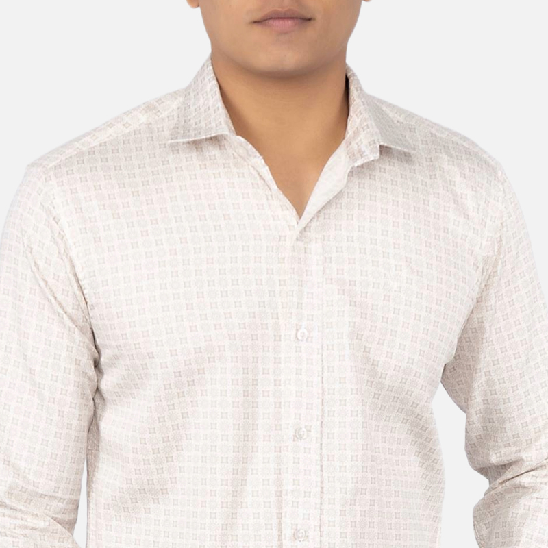 Men Cosmic Latte Geometric  Printed Casual Shirt