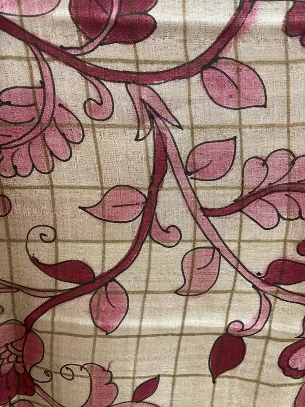 Pink Floral Tussar Silk Saree | Elegant Handloom Cream & Pink Silk Saree
