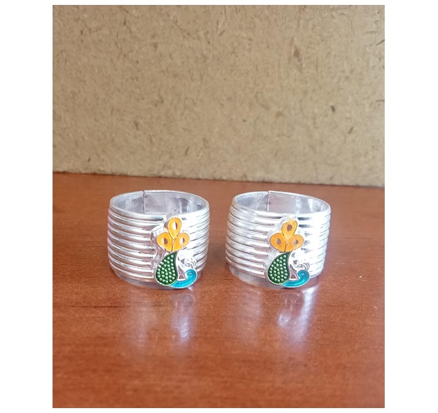 SRIMATHI JEWLLERS Silver peacock design Toe Rings for Women