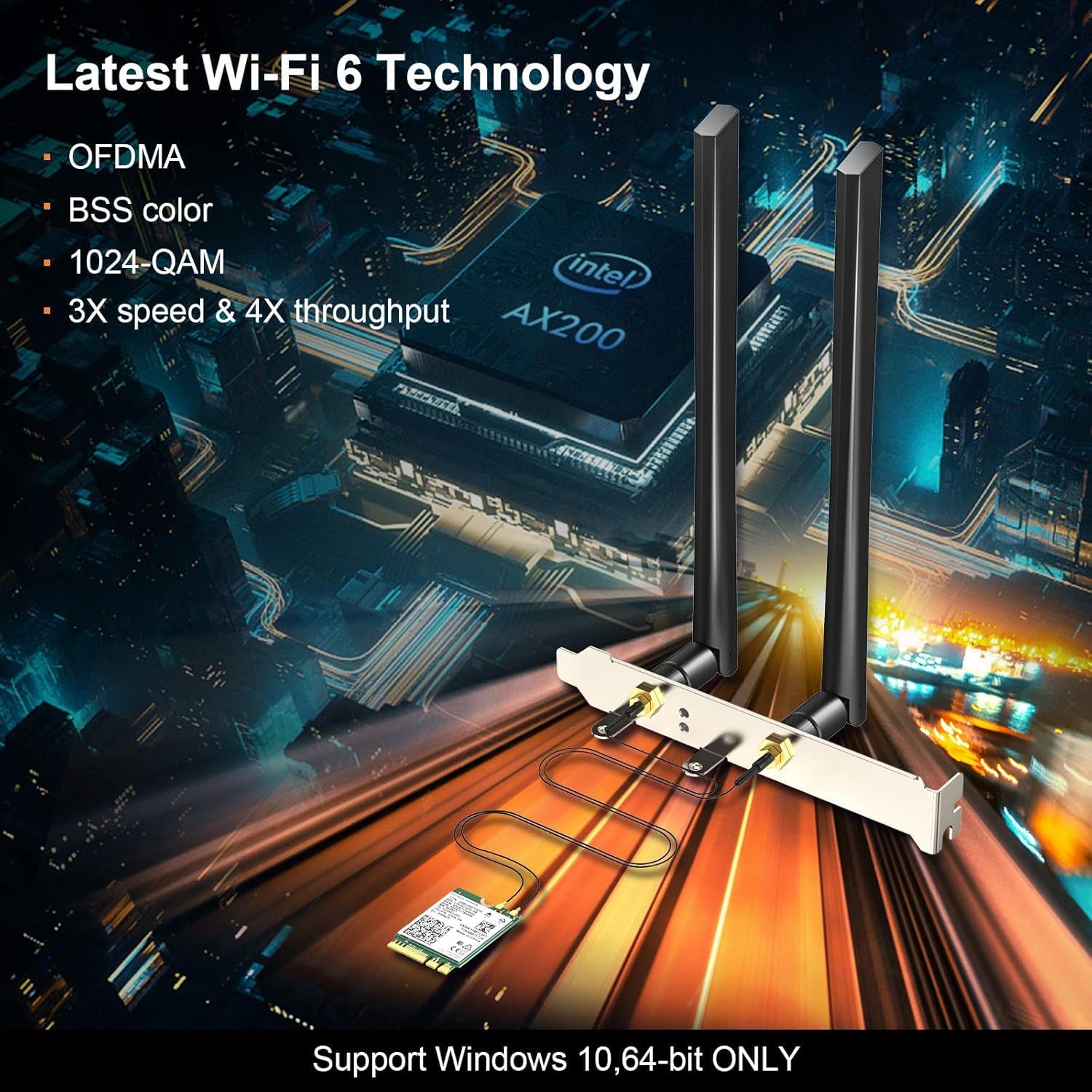 E029 WiFi 6 Wireless Card AX210 NGW Bluetooth 5.3 Dual Band 5400Mbps for Desktop PC Supports Windows 10/11 (64bit) M.2/ NGFF Includes Ipex Cable, 5dBi Antennas and Brackets