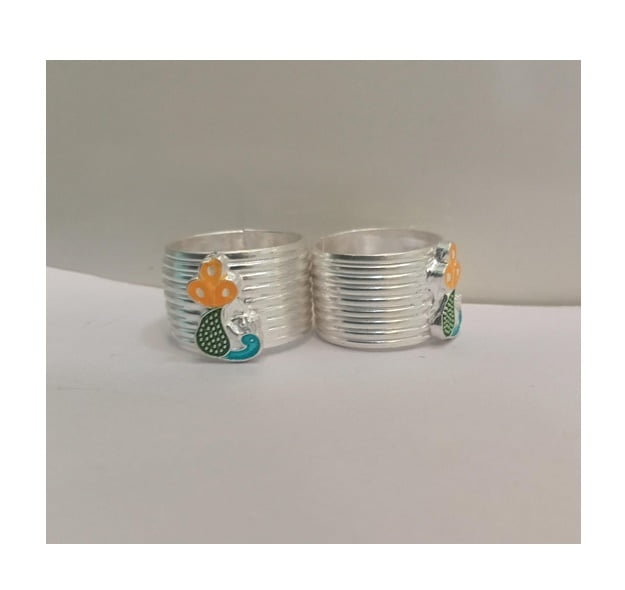 SRIMATHI JEWLLERS Silver peacock design Toe Rings for Women