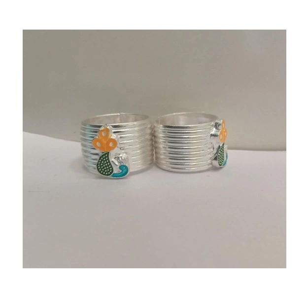 SRIMATHI JEWLLERS Silver peacock design Toe Rings for Women