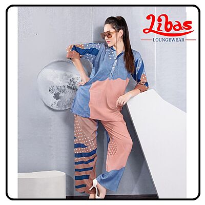 Rosy Peach Striped Print Top & Bottom Hosiery Cotton Night Suit From Libas Loungewear-FPS162