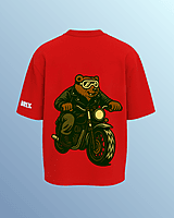 Unisex Red Biker Bear Graphic Printed Oversized Tee