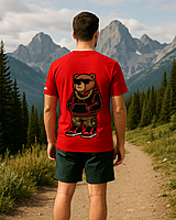 Unisex Red Thug Bear Graphic Printed Crew Neck Tee