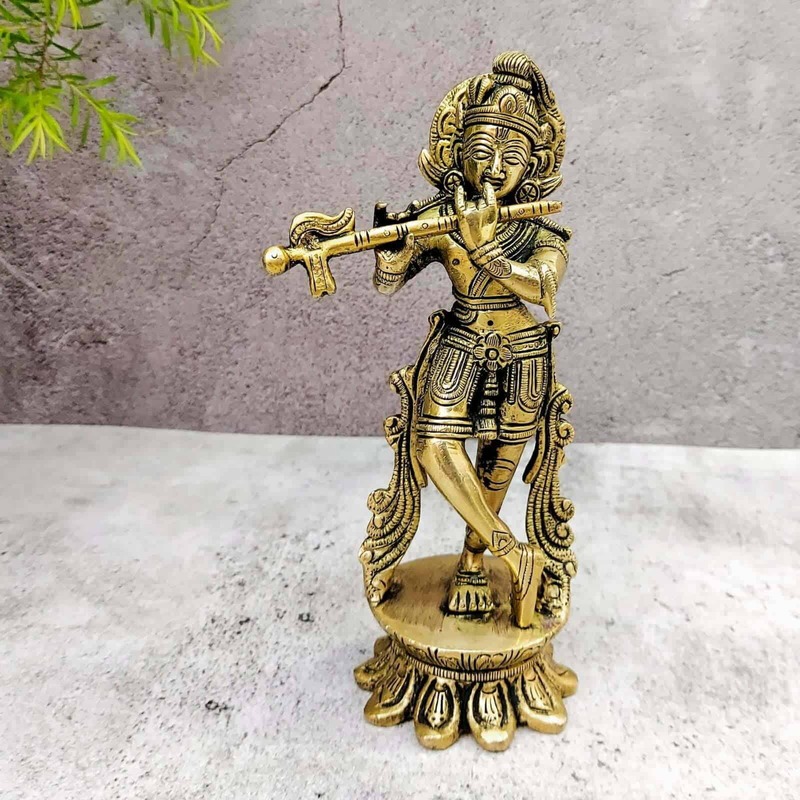 Brass Super Fine Krishna - 7.5 inch Height | Divine Brass Krishna Sculpture for Worship