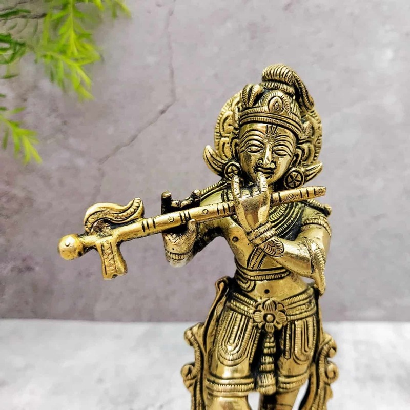 Brass Super Fine Krishna - 7.5 inch Height | Divine Brass Krishna Sculpture for Worship