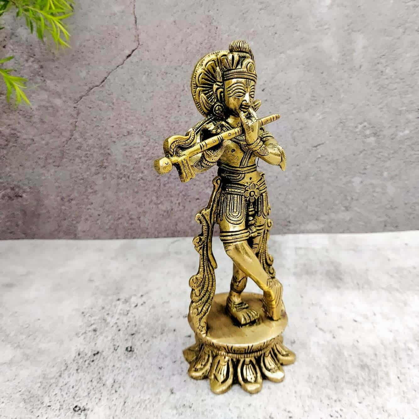 Brass Super Fine Krishna - 7.5 inch Height | Divine Brass Krishna Sculpture for Worship