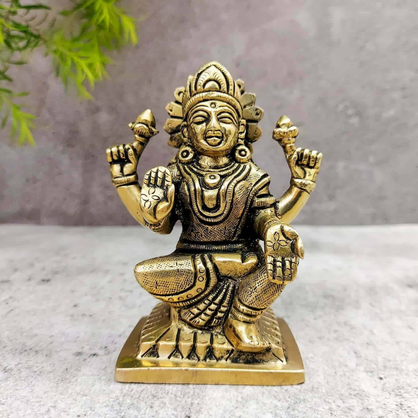 Brass Super Fine Lakshmi Idol - 3.8 inch Height | Auspicious Brass Lakshmi Sculpture for Prosperity