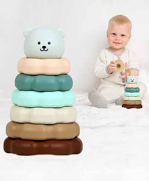 R For Rabbit - Orapple Teddy Stacker Toy - Grey Teddy