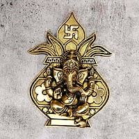 Brass Super Fine Kalash Ganesh Wall Hanging - 10.3 inch Height | Divine Brass Kalash Wall Decor with Ganesh