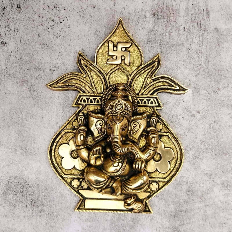 Brass Super Fine Kalash Ganesh Wall Hanging - 10.3 inch Height | Divine Brass Kalash Wall Decor with Ganesh