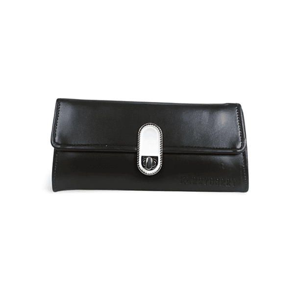 Leather Clutch Wallet with Silver Turn-Lock Closure