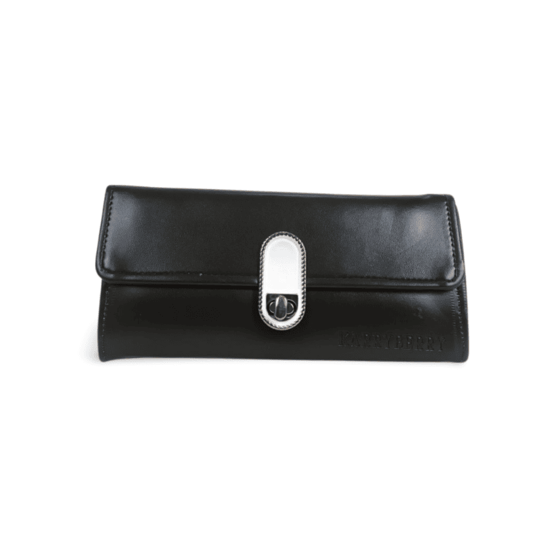 Leather Clutch Wallet with Silver Turn-Lock Closure