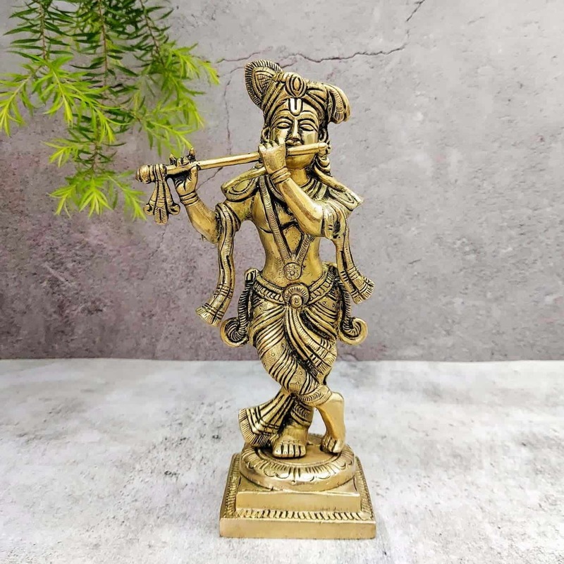 Brass Super Fine Krishna Idol - 8.5 inch Height | Exquisite Brass Krishna Sculpture for Devotees