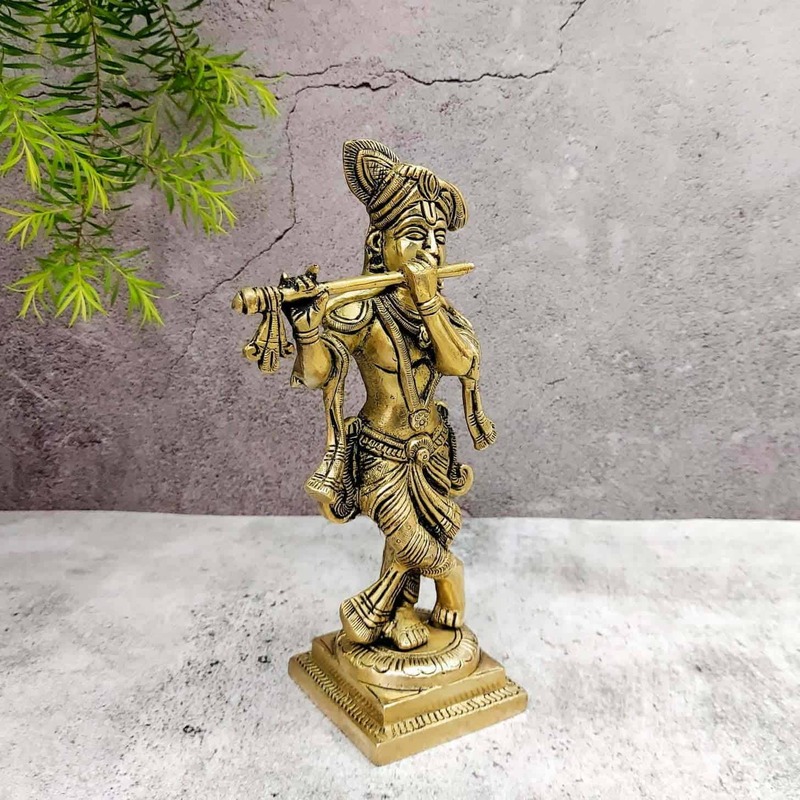 Brass Super Fine Krishna Idol - 8.5 inch Height | Exquisite Brass Krishna Sculpture for Devotees