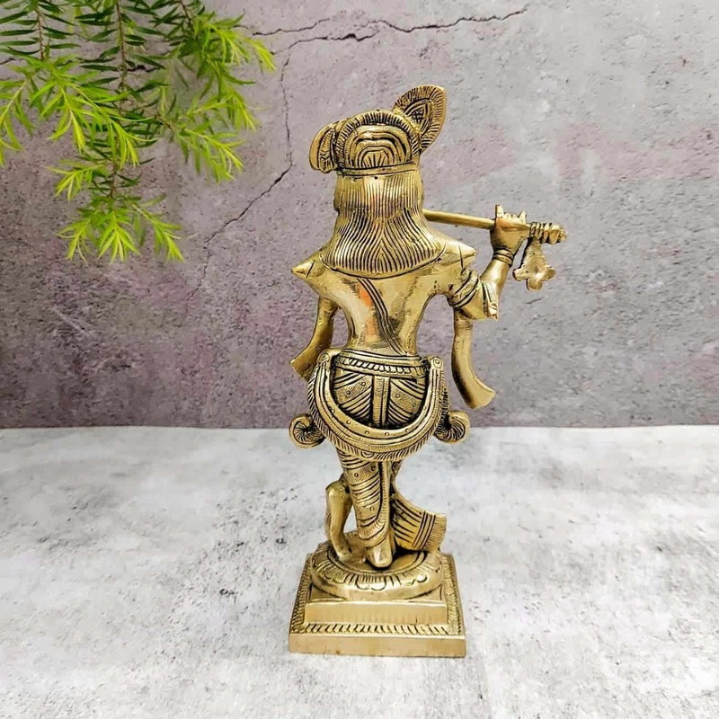 Brass Super Fine Krishna Idol - 8.5 inch Height | Exquisite Brass Krishna Sculpture for Devotees