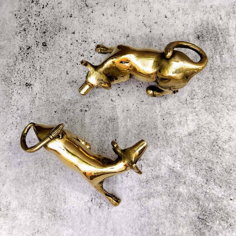 Brass Bull Set of Two - 2.8 inch Height | Decorative Set of Two Brass Bulls