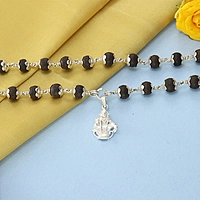 Original Karungali Mala with Silver Ayyappan Pendant β Spiritual Black Wood Mala