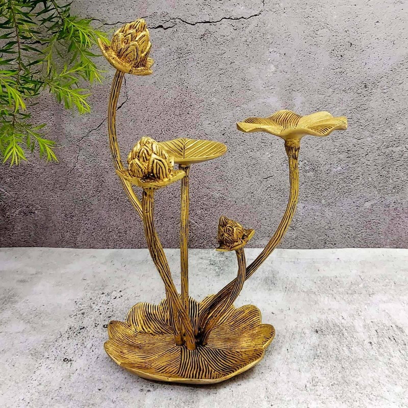 Brass Lotus Decor - 11 inch Height | Exquisite Brass Decor for Home or Office