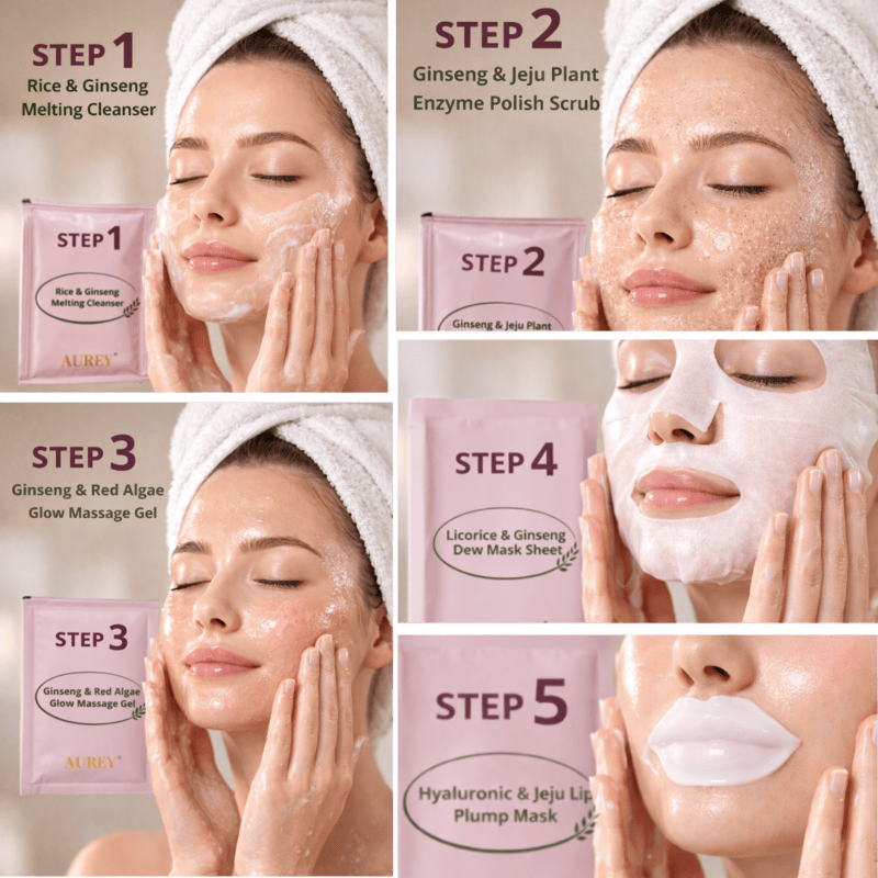 Aurey Korean 5 Step Glass Glow Cleanup Kit Whitening Hydrating Glass Glow