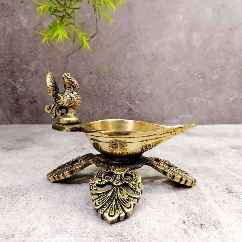 Brass Bird Diya - 4 inch Height | Decorative Brass Diya with Bird Design