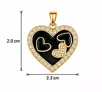 Gold-Tone Black Heart Pendant Necklace with Crystal Border