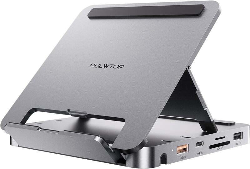 9 in 1 iPad & Tablet Docking Station/Hub for iPad/Tablet Foldable Stand with HDMI 4K@60Hz, SSD Slot (SSD Not Incl), USB-A/C 3.2-10Gbps, USB-A 2.0, SD/TF, 3.5mm Audio Jack, 100W PD