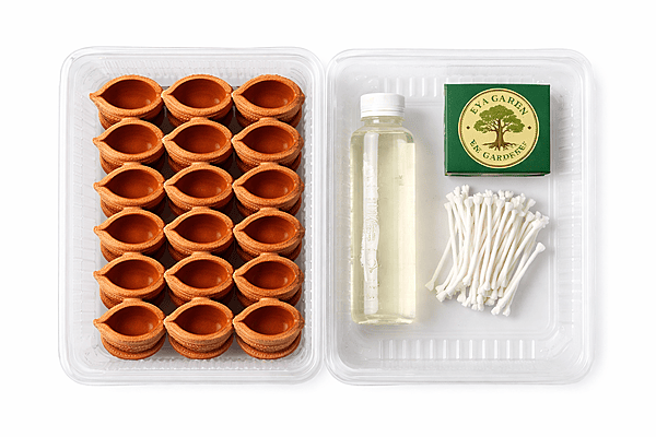 Vinayagar Diya Set – 21 Terracotta Diyas with Coconut Oil, Cotton Wicks & Match Box
