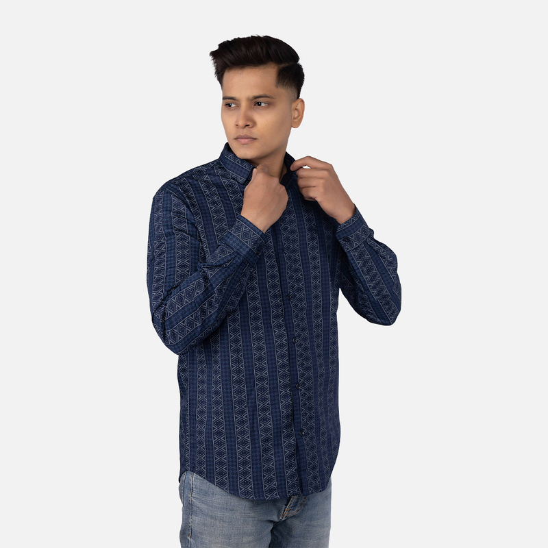 Men Midnight Blue Geometric  Printed Casual Shirt