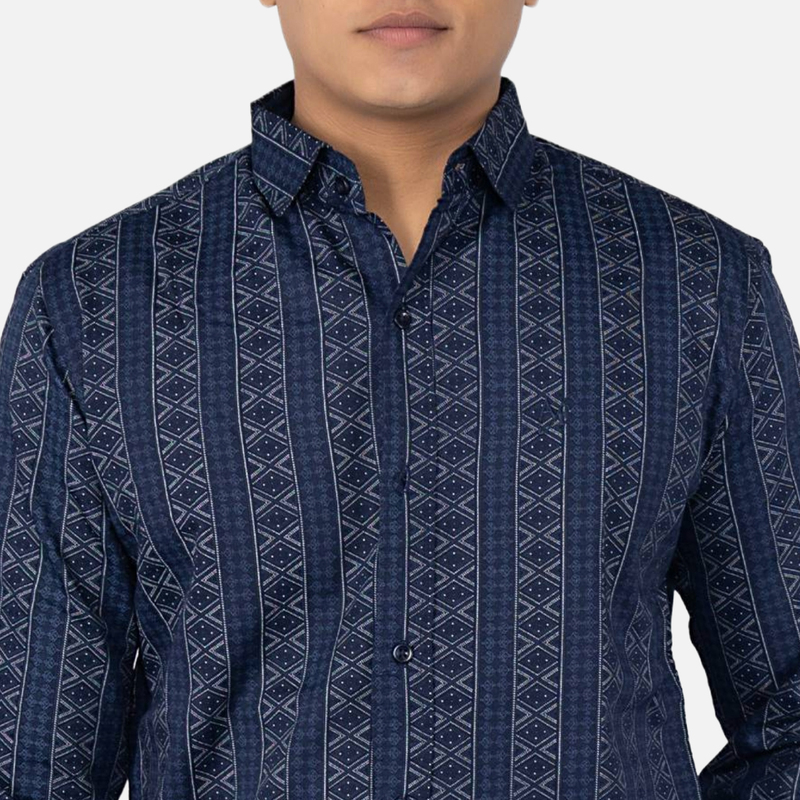 Men Midnight Blue Geometric  Printed Casual Shirt