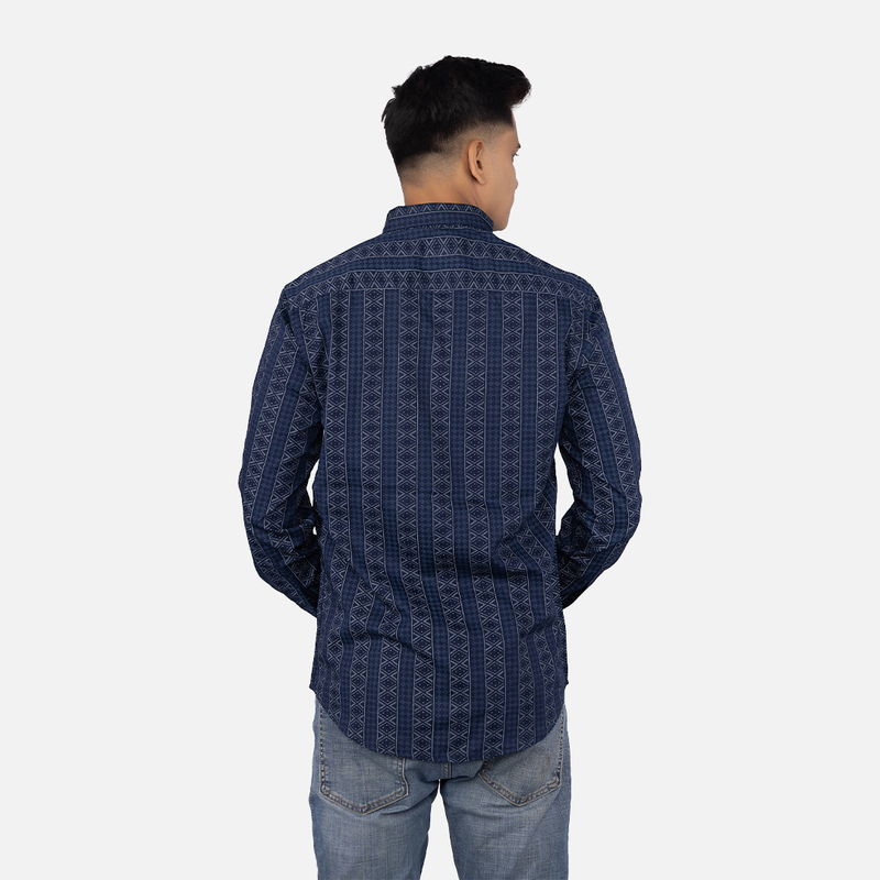 Men Midnight Blue Geometric  Printed Casual Shirt