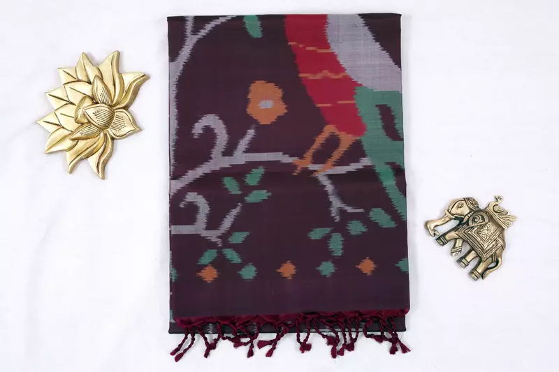 Traditional Ikat silk saree with Bird and Floral Motifs | Handwoven Design