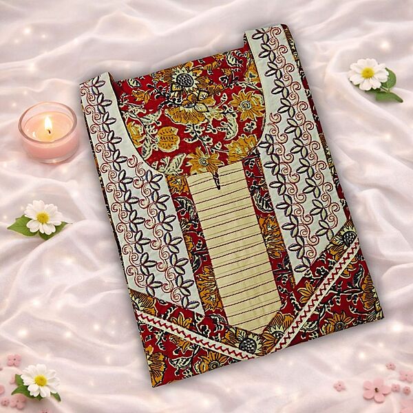 Cherry Red with Yellow Cotton Nighty With Geometric Print All Over From Libas Loungewear - AL1141