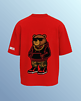 Unisex Red Thug Bear Graphic Printed Oversized Tee