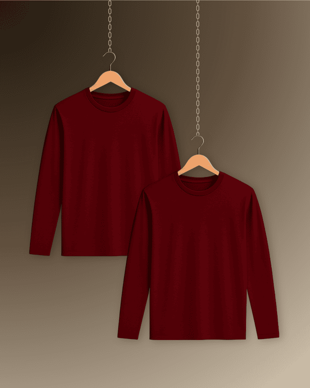 Unisex Full Sleeve Tee - Pack of 2 (Maroon, Maroon)